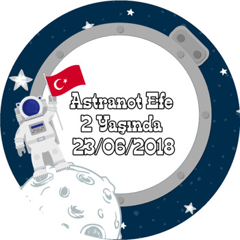 Türk Bayraklı Astronot Temalı Akrilik Daire Magnet