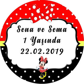 Kırmızı İkiz Minnie Temalı Akrilik Daire Magnet