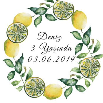 Yeşil Yapraklı Limon Temalı Akrilik Daire Magnet