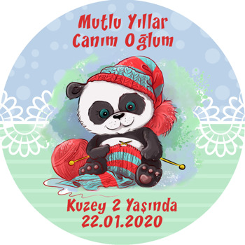 Kırmızı Şapkalı Panda Temalı Akrilik Daire Magnet