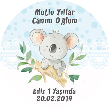 Koala Temalı Akrilik Daire Magnet