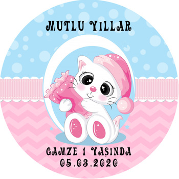 Uykucu Kedi Temalı Akrilik Daire Magnet