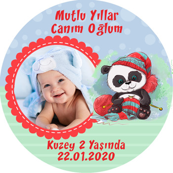 Kırmızı Şapkalı Panda Temalı Resimli Akrilik Daire Magnet