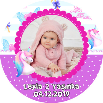 Unicorn Ve Elmas Temalı Resimli Akrilik Daire Magnet