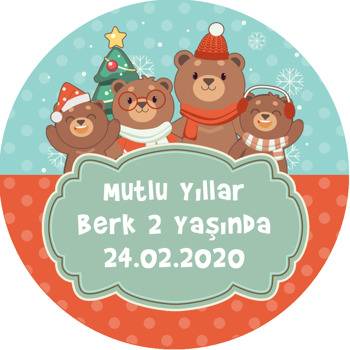 Yılbaşı Ve Ayıcıklar Temalı Akrilik Daire Magnet