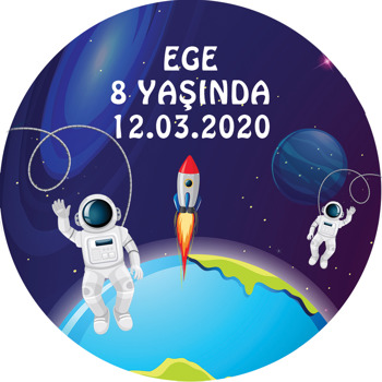 Uzay Ve Astronot Temalı Akrilik Daire Magnet