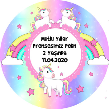 Renkli Unicorn Temalı Akrilik Daire Magnet