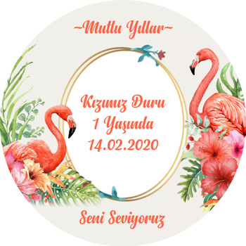 Flamingo Temalı Akrilik Daire Magnet