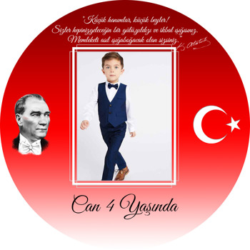 Atatürk ve Bayrak Temalı Resimli Akrilik Daire Magnet