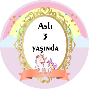 Unicorn ve Gökkuşağı Temalı Akrilik Daire Magnet