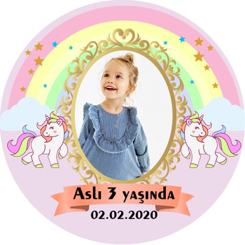 Unicorn ve Gökkuşağı Temalı Resimli Akrilik Daire Magnet