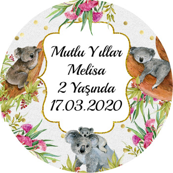 Koala Temalı Akrilik Daire Magnet