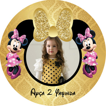 Gold Simli Minnie Mouse Temalı Resimli Akrilik Daire Magnet