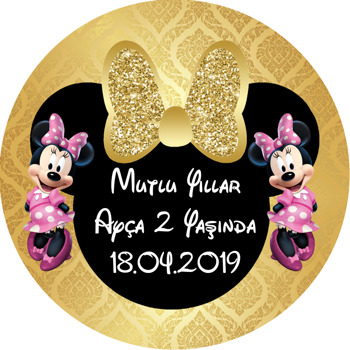 Gold Simli Minnie Mouse Temalı Akrilik Daire Magnet