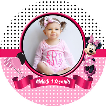 Puantiyeli Minnie Mouse Temalı Resimli Akrilik Daire Magnet