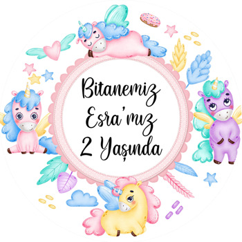 Sevimli Soft Unicorn Temalı Akrilik Daire Magnet