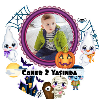 Halloween Boo Temalı Resimli Akrilik Daire Magnet