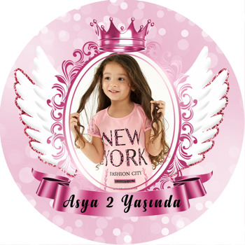 Pink Angel Wings Temalı Resimli Akrilik Daire Magnet