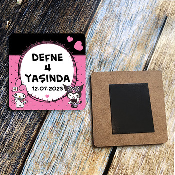 Kuromi Temalı Ahşap Kare Magnet