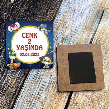 Süper Kahraman Hayvanlar Temalı Ahşap Kare Magnet