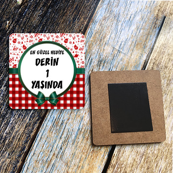 Yeni Yıl Temalı Kare Ahşap Magnet