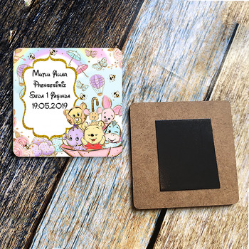 Baby Winnie The Pooh Temalı Ahşap Kare Magnet