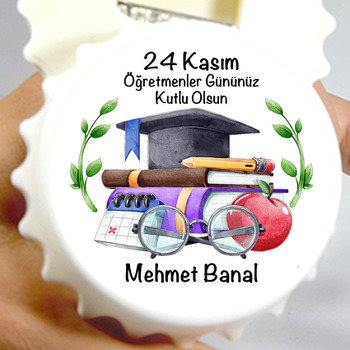 Kep Kitap Gözlük ve Elma ile Öğretmenler Günü Temalı Kapak Şekilli Magnet Açacak