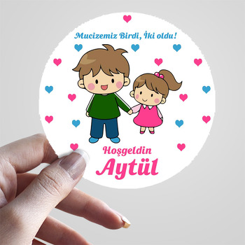 Abi Kardeş ile Pembe Kalpler Temalı Sticker