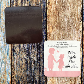 Abi Kardeş Pembe Silüet Temalı Kare Doğum Günü Magnet