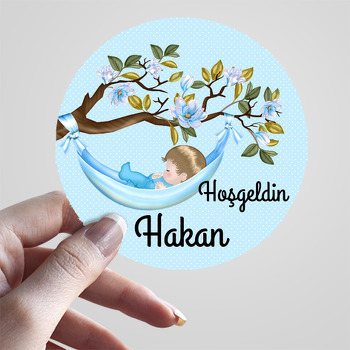 Ağaç Dalında Erkek Bebek Beşiği Temalı Sticker