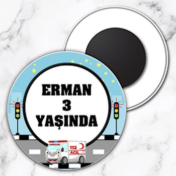 Ambulans Temalı Daire Plastik Doğum Günü Magnet