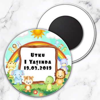 Animal Safari Temalı Daire Plastik Hediyelik Magnet