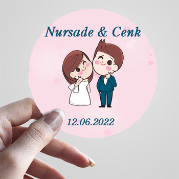 Anime Gelin Damat ile Pembe Fon Temalı Sticker