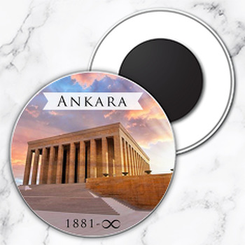 Ankara Anıtkabir ile Şehirler Temalı Daire Plastik Magnet