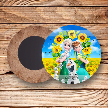 Anna Ve Elsa Temalı Ahşap Daire Magnet