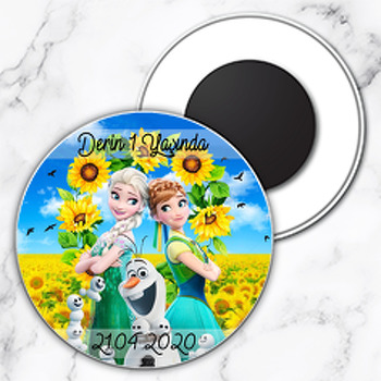 Anna Ve Elsa Temalı Daire Plastik Magnet