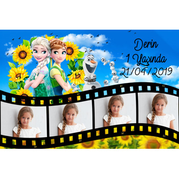 Anna Ve Elsa Temalı Film Şeridi Doğum Günü Magnet