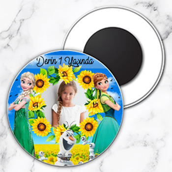 Anna Ve Elsa Temalı Resimli Daire Plastik Magnet