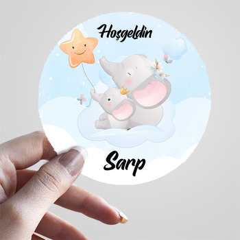 Anne Fil ile Yavrusu ile Yıldız Balon Temalı Sticker