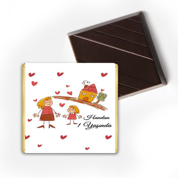 Anne Kız ile Kalpler Temalı Çikolata Sargısı