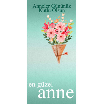 Anneler Günü Mint Yeşili Fonda Buket Temalı Hediyelik Kart