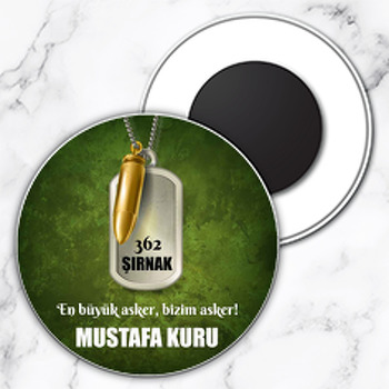 Asker Künyesi ile Gold Kurşun Yeşil Fon Temalı Daire Plastik Magnet