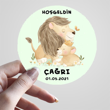 Aslan Baba ile Yavrusu Yeşil Fon Temalı Sticker