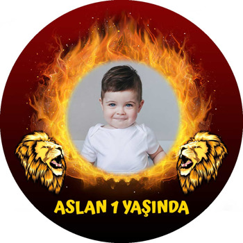 Aslan ile Ateşli Çerçeve Temalı Akrilik Daire Magnet