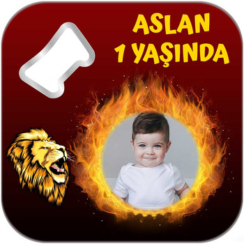 Aslan ile Ateşli Çerçeve Temalı Kare Magnet Açacak