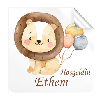 Aslan ile Soft Balonlar Temalı Kare Etiket