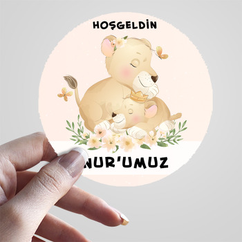 Aslan ile Yavrusu Pudra Fon Temalı Sticker