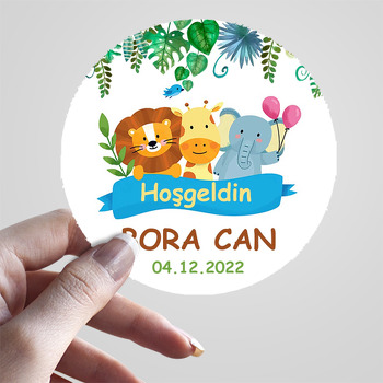 Aslan Zürafa ve Fil ile Mavi Flama Temalı Sticker