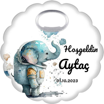 Astronot Fil Temalı Çiçek Şekilli Magnet Açacak