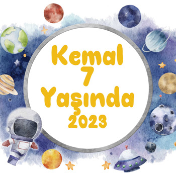 Astronot ile Soft Tonlarda Gezegenler Temalı Kare Doğum Günü Parti Afiş